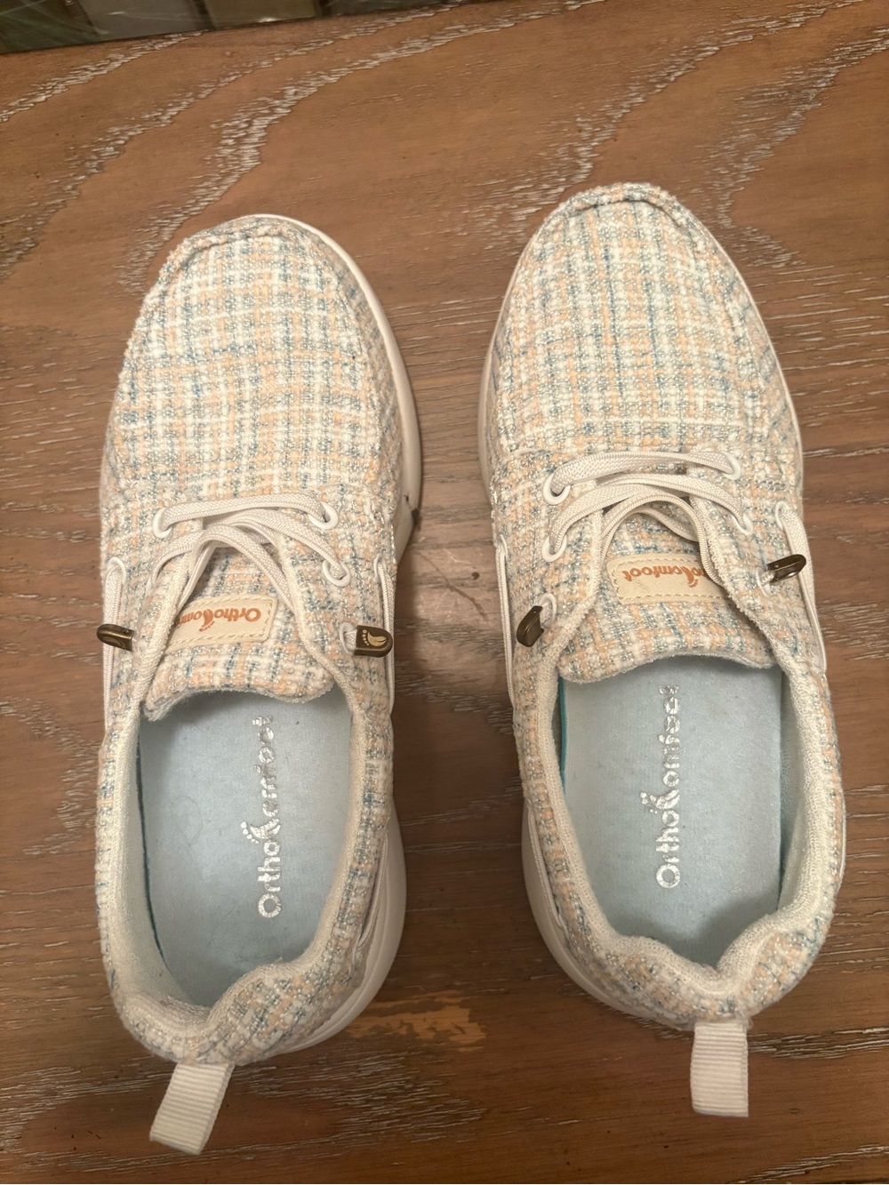 Orthofeet Pastel Tweed Slip-On Sneakers - Cream/Light Blue